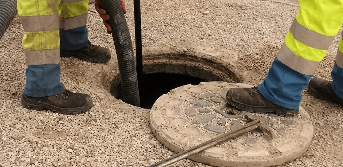 Drain cleaning crew clearing a sewer access point with professional equipment in El Paso, TX